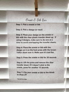 instructions for a onesie station for a baby shower