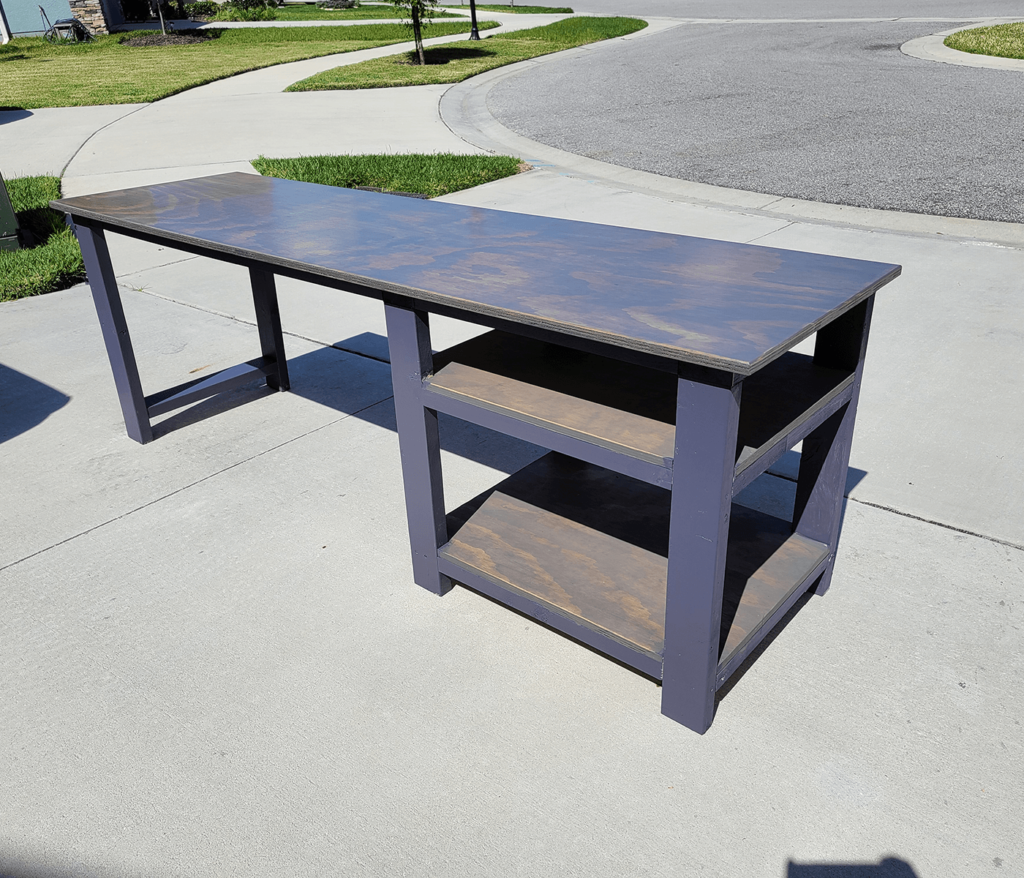 wood desk with a paint and stain finish 