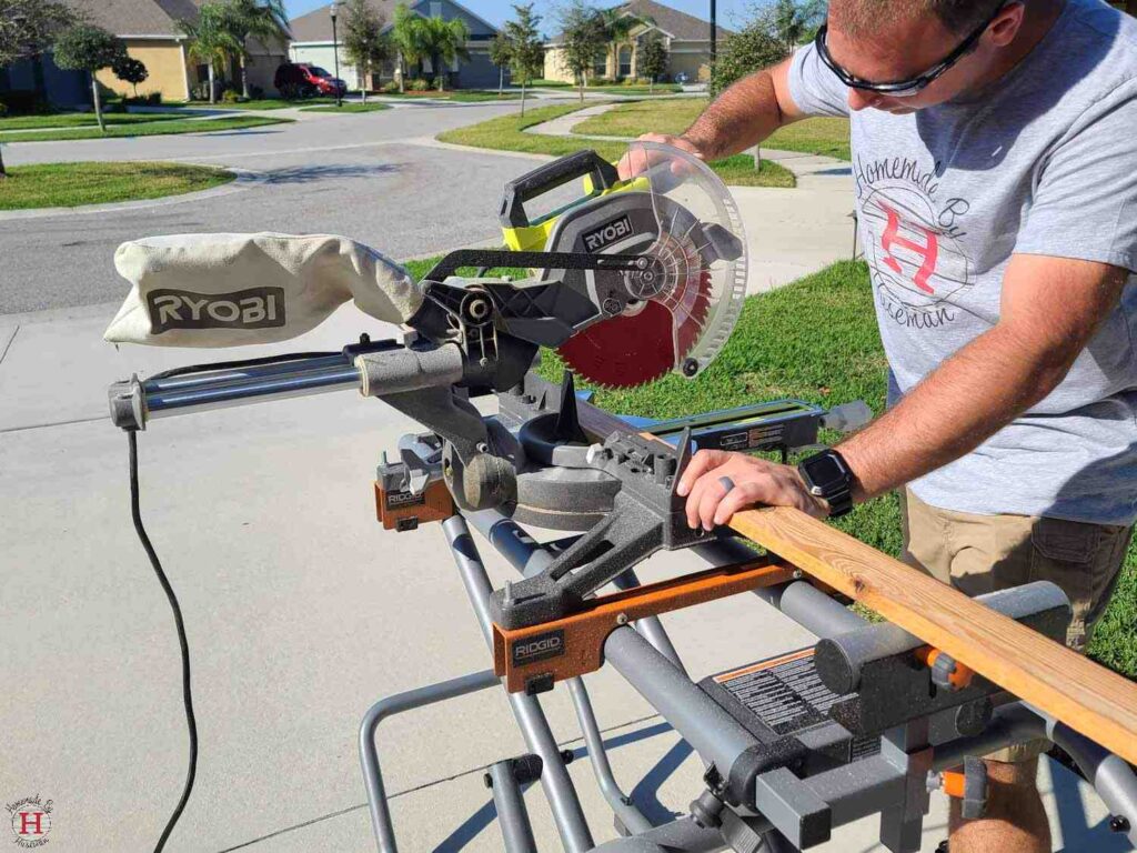 must have tools: a Ryobi mitre saw on a Ridgid stand