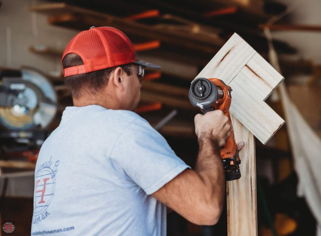 placing wood in a harringbone pattern