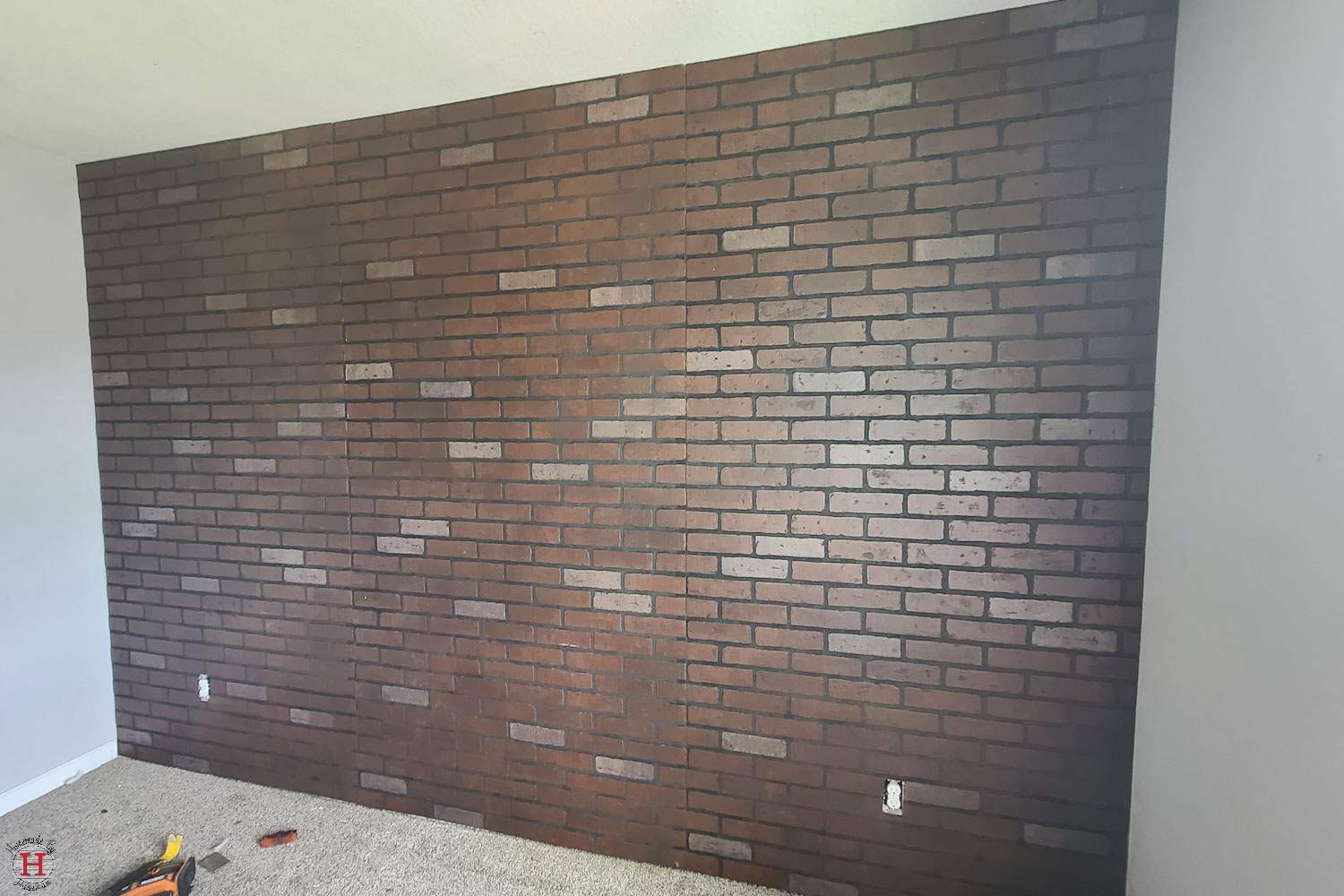 How To Build A Stunning DIY Faux Brick Accent Wall Homemade By Huseman   Faux Brick Accent Wall Before Smear 